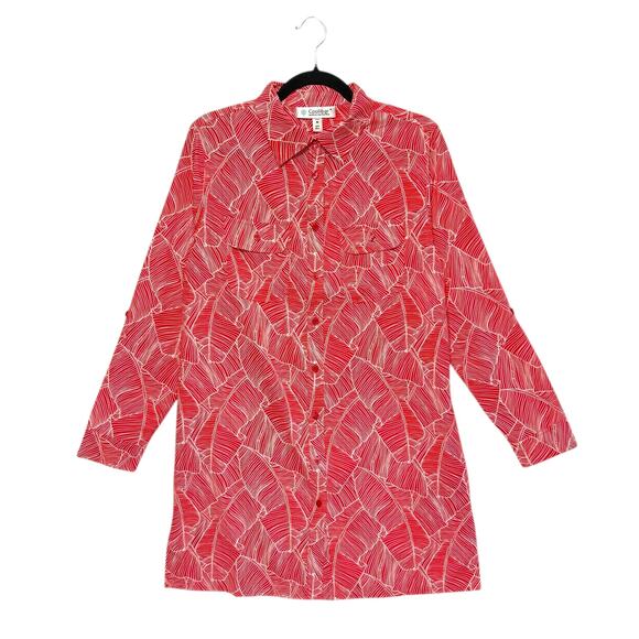 Coolibar Santorini Tunic Shirt Women's Sz M Red UPF 50+ Floral Tropical Beachy - Picture 1 of 8